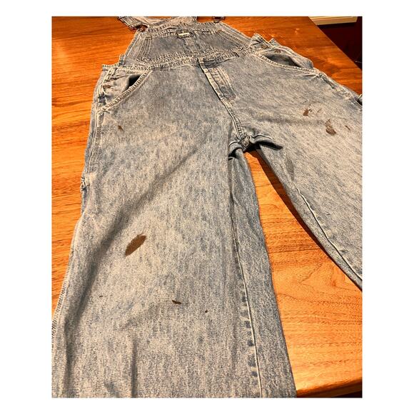 Calvin Klein Jeans Denim Overalls Large 100% Cotton Light Wash Paint Marks VTG - Picture 4 of 12